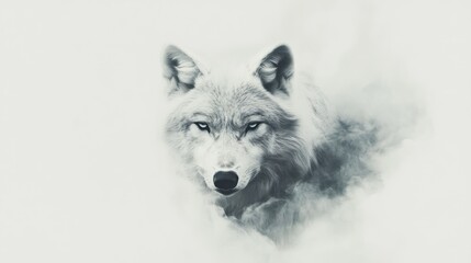 Obraz premium White Wolf Emerges from Mist with Intense Gaze