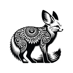 Fototapeta premium Fennec fox in bohemian black and white silhouette illustration