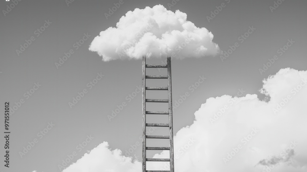 Poster Broken Ladder to Success: A ladder reaching up to the clouds, but with several rungs missing or broken, making it impossible for the climber to continue
