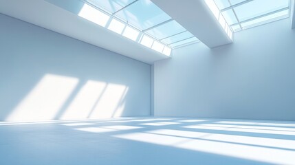 Naklejka premium Empty room, skylight, white walls, generative ai