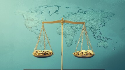 Broken Scale of Economy: An abstract scale with one side weighing down with gold coins while the other side, representing jobs, is cracked and empty