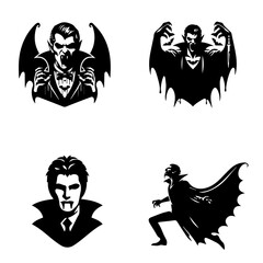 Vampire icon, vampire silhouette, white background, black vampire
