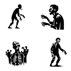 zombie icon, zombie silhouette, black zombie, white background