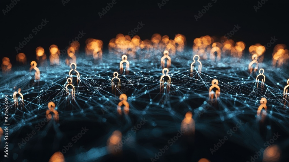 Poster building trust: abstract human figures connected by glowing threads, forming a bridge of trust that 