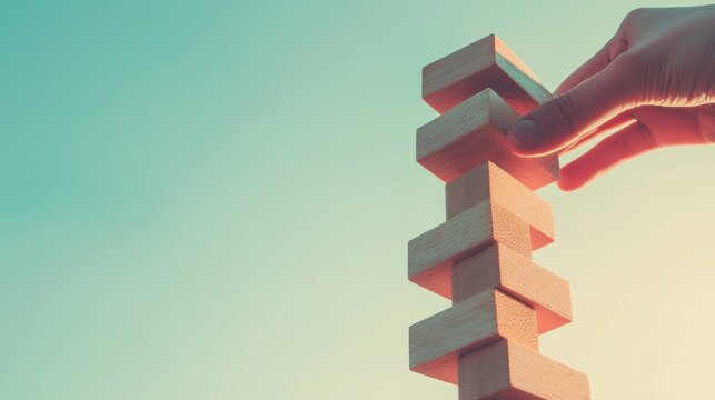 Building Blocks of Success: A series of blocks being carefully stacked by a hand, each block labeled with a small, achievable goal