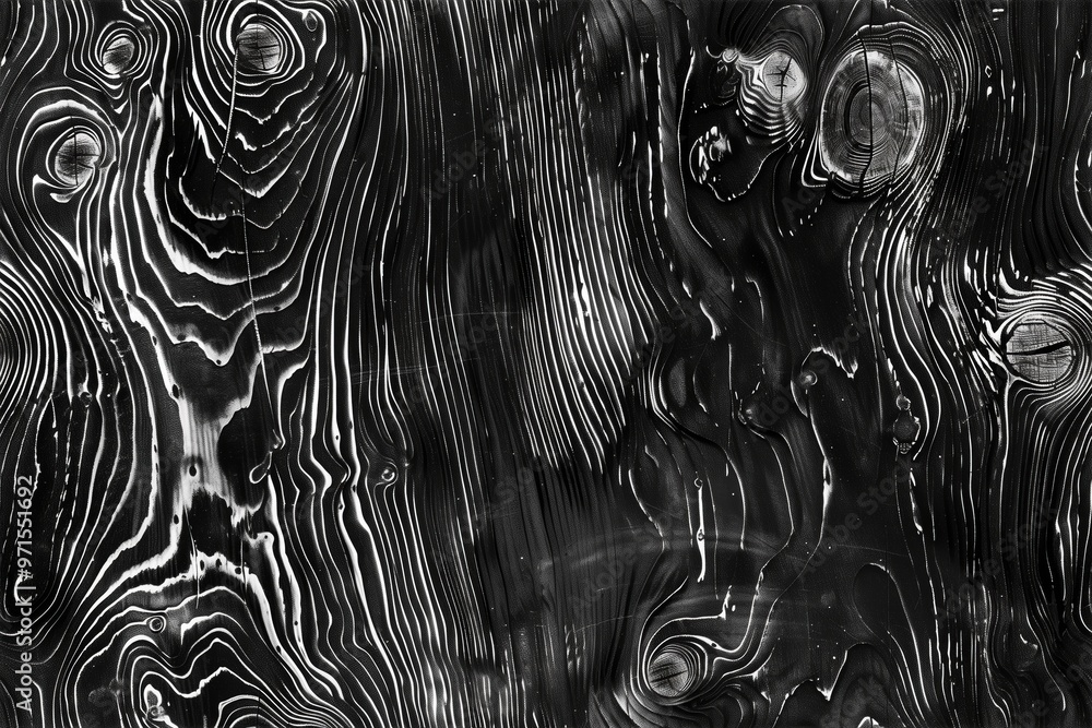 Poster black and white wood grain texture, showcasing intricate patterns and swirls. the design features sm