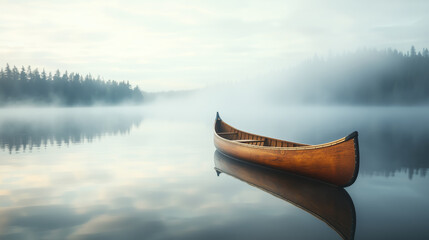 Canoe in the Misty Lake