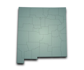 3d Map of New Mexico state with counties, color. United State of America, US, United State