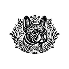 Fototapeta premium French Bulldog in folk art black and white silhouette illustration