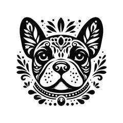 Obraz premium French Bulldog in folk art black and white silhouette illustration