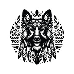 Obraz premium German Shepherd dog in bohemian black and white silhouette illustration