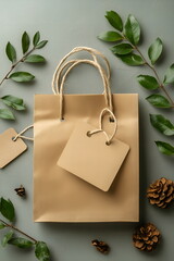 Shopping bag on solid background, flat lay photography mock up