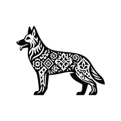 Fototapeta premium German Shepherd dog in folk art black and white silhouette illustration