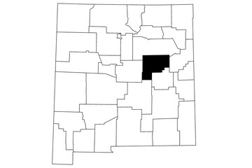 Map of Guadalupe County in New Mexico state on white background. single County map highlighted by black color on New Mexico map. UNITED STATES, US