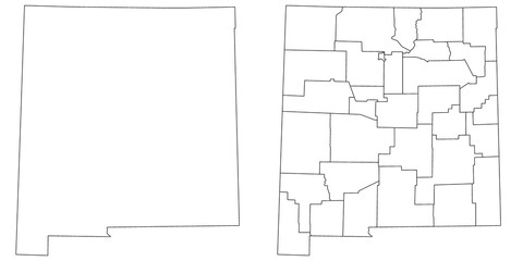 New Mexico administrative map, New Mexico outline and counties state map set - illustration version