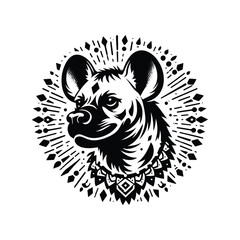 hyena in bohemian black and white silhouette illustration