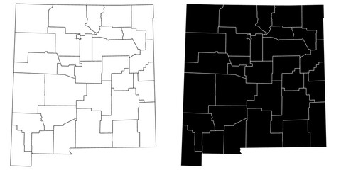 New Mexico administrative map, New Mexico outline and counties state map set - illustration version