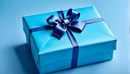 Present wrapped in blue paper with blue hearts, father's day, anniversary 