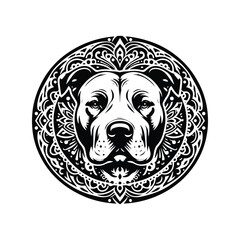Fototapeta premium pitbull dog in bohemian black and white silhouette illustration