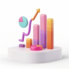 3D Analytics and Data Visualization Graphic with Geometric Shapes on White Background