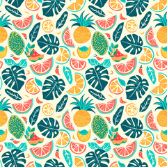 Tropical fruits seamless pattern.