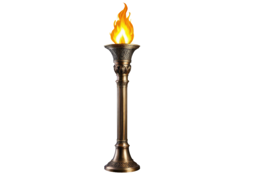 Medieval torch, full body, centered isolation, white background, high quality stock photo, dramatic lighting, ultra clear, vivid colors
