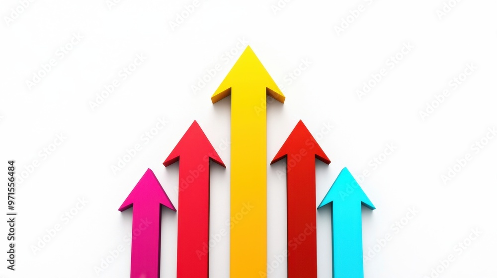 Poster different colored arrows converging into one, pointing upwards, symbolizing unified direction and te