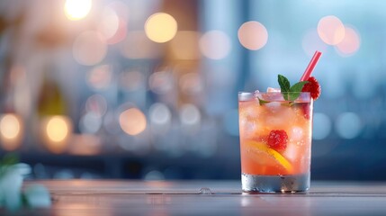 Refreshing raspberry cocktail with ice and mint, perfect for summer.