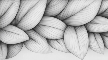 An abstract pencil pattern of leaf silhouettes, with minimal shading and a focus on clean lines forming an intricate weave