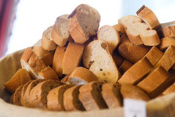 Close-Up of Fresh Bread Slices at Hotel Buffet..