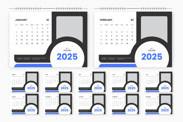 2025 desk calendar design template, 12 month corporate table calendar design