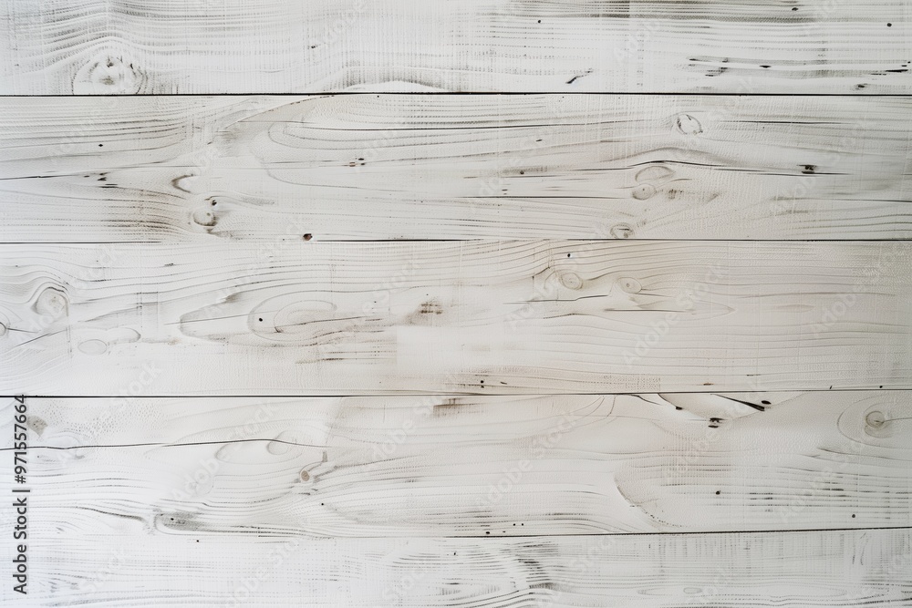Poster whitewashed wooden planks with natural grain patterns and knots, creating a rustic and textured back