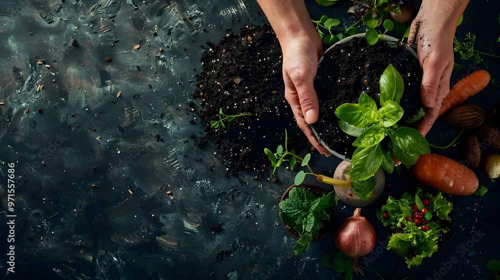 Poster community composting project turning food scraps into rich soil promoting circular economy practices