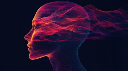 Echoes of Thought: An abstract face with waves of light radiating from the head, representing thoughts