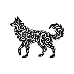Fototapeta premium Wolf in folk art black and white silhouette illustration