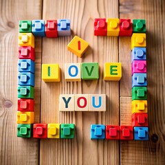 Obraz premium Text on multi colored toy blocks against white background