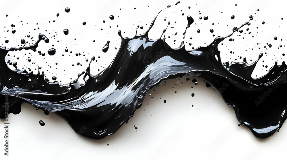 Poster abstract black paint splash on a white background, creating a dynamic visual flow.
