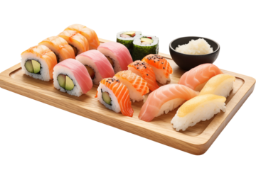Sushi on transparent background. Sushi themes. Asian cuisine themes. Asian restaurant. Sushi making. PNG cut out. Image for graphic designer. Image for flyers.