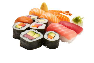 Sushi on transparent background. Sushi themes. Asian cuisine themes. Asian restaurant. Sushi making. PNG cut out. Image for graphic designer. Image for flyers.