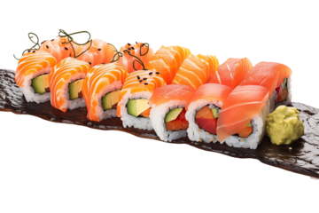 Sushi on transparent background. Sushi themes. Asian cuisine themes. Asian restaurant. Sushi making. PNG cut out. Image for graphic designer. Image for flyers.