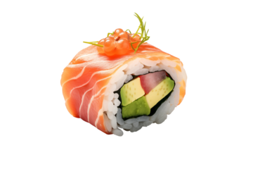 Sushi on transparent background. Sushi themes. Asian cuisine themes. Asian restaurant. Sushi making. PNG cut out. Image for graphic designer. Image for flyers.