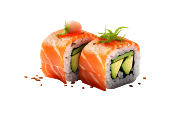 Sushi on transparent background. Sushi themes. Asian cuisine themes. Asian restaurant. Sushi making. PNG cut out. Image for graphic designer. Image for flyers.