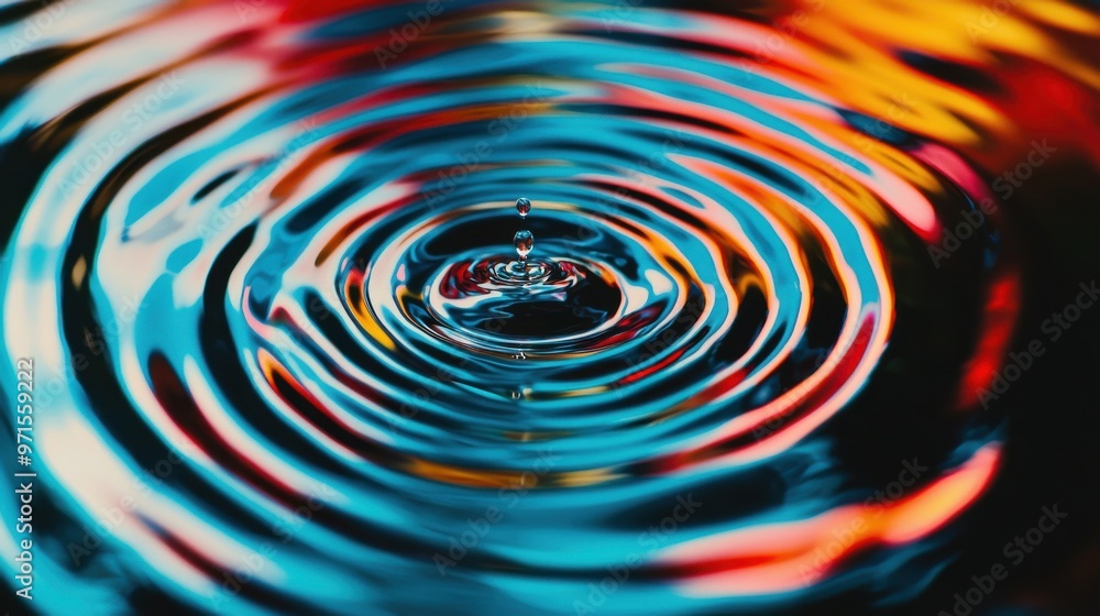 Poster event ripple effect: a single drop of water hitting the surface of a pool, causing ripples that bran