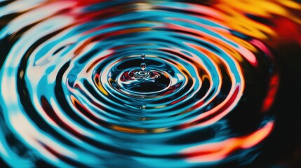 Event Ripple Effect: A single drop of water hitting the surface of a pool, causing ripples that branch out into different colors and patterns