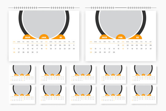 2025 desk calendar design template, 12 month corporate table calendar design