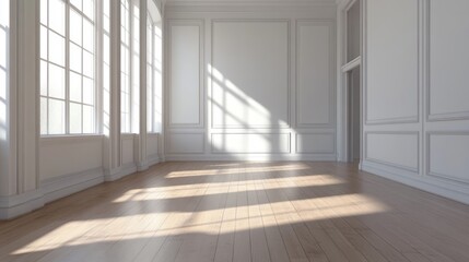 Obraz premium Empty room, wooden floor, white walls generative ai