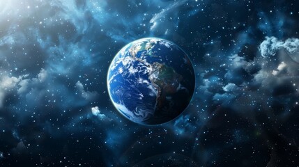 Obraz premium Blue Planet Earth Floating Slowly in the Vast Cosmic Universe