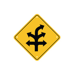 road sign icon, fork in the road on yellow rhombus. board.suitable for poster use and web icon	
