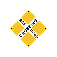road sign icon, rail road crossing on yellow rhombus. board.suitable for poster use and web icon	
