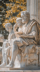 philosopher is deeply engaged in thought, surrounded by students